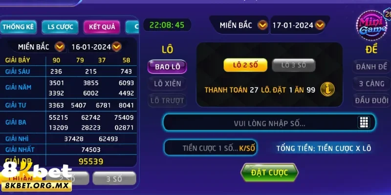 Giao diện cược lô đề 8Kbet
